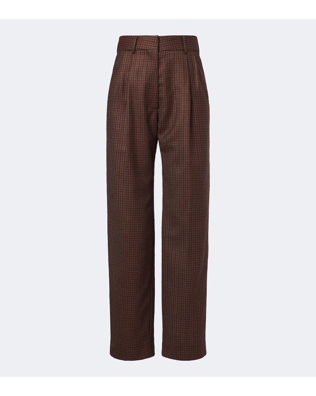 Blazé Milano Brown Fox Checked Virgin Wool Straight Pants