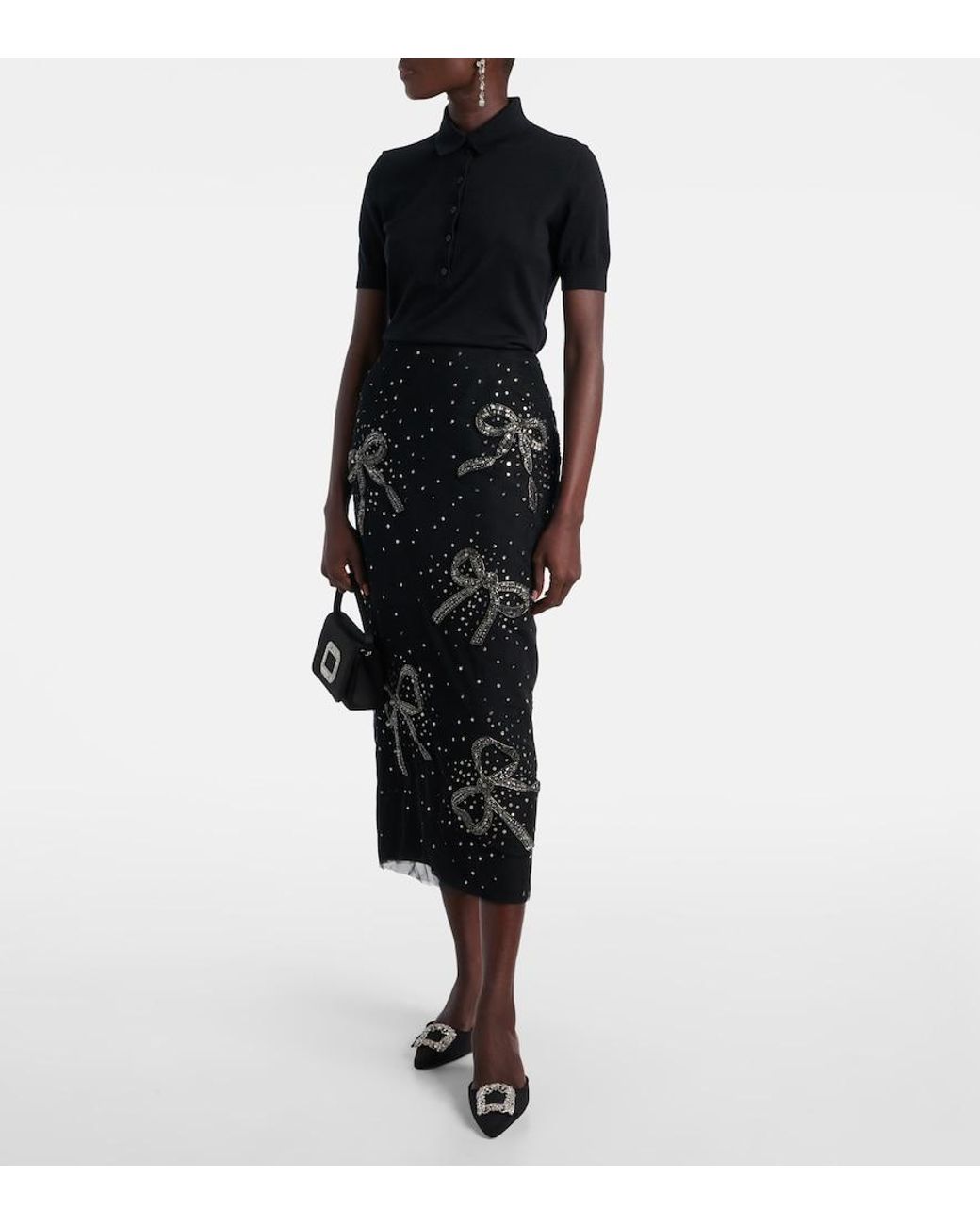 Carolina Herrera Black Silk And Cotton-Blend Polo Shirt