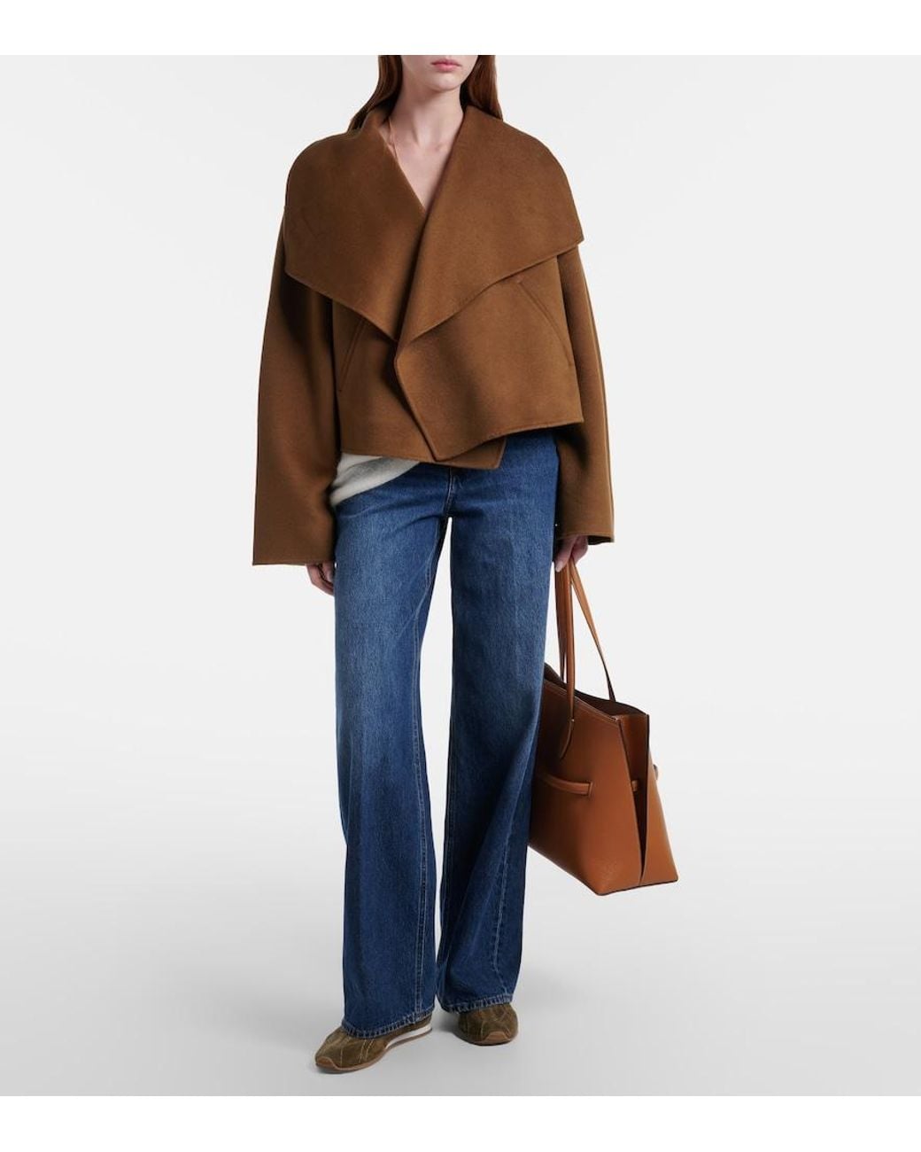 Totême Brown Signature Cropped Wool Double Jacket