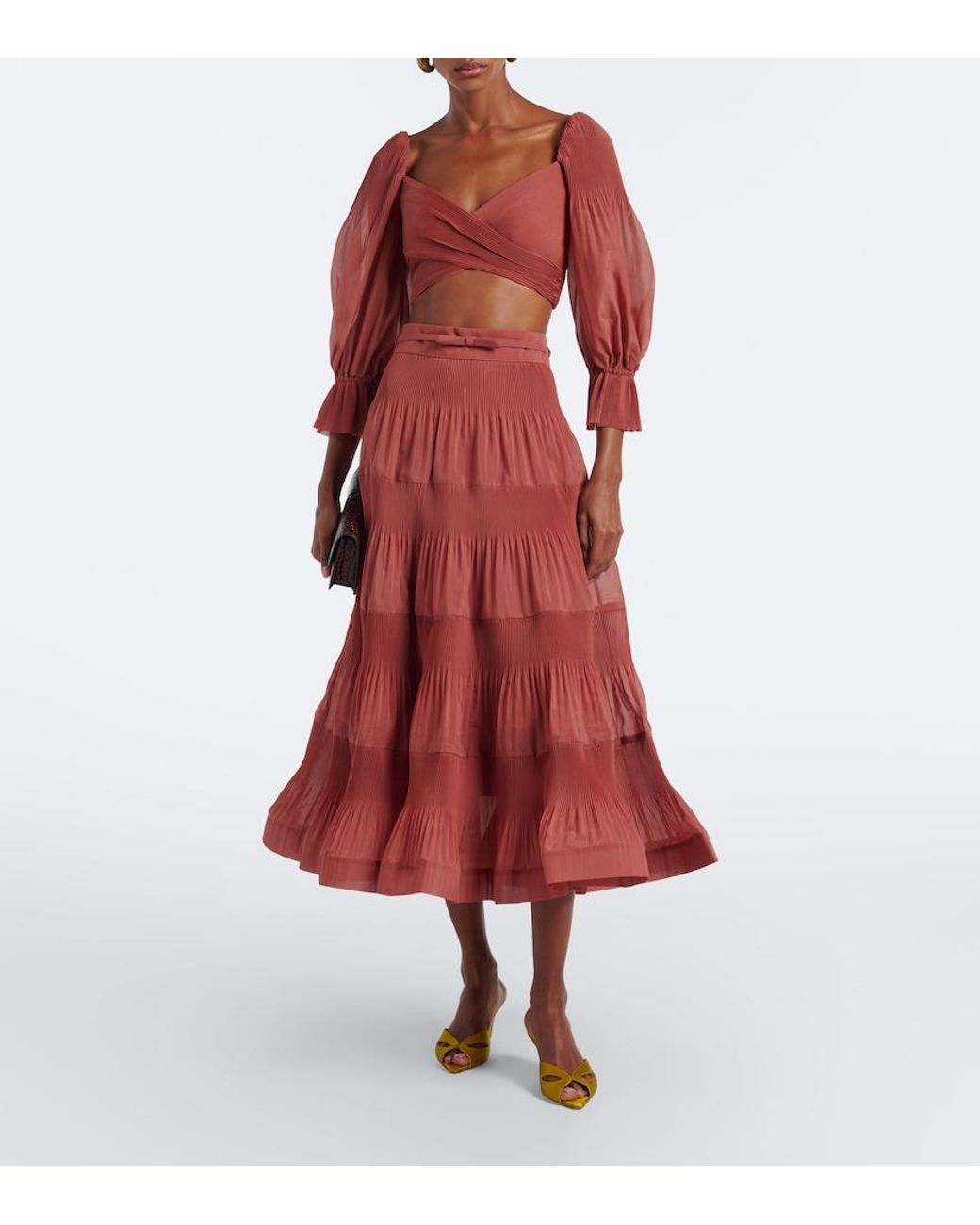 Zimmermann Red Pleated Crop Top