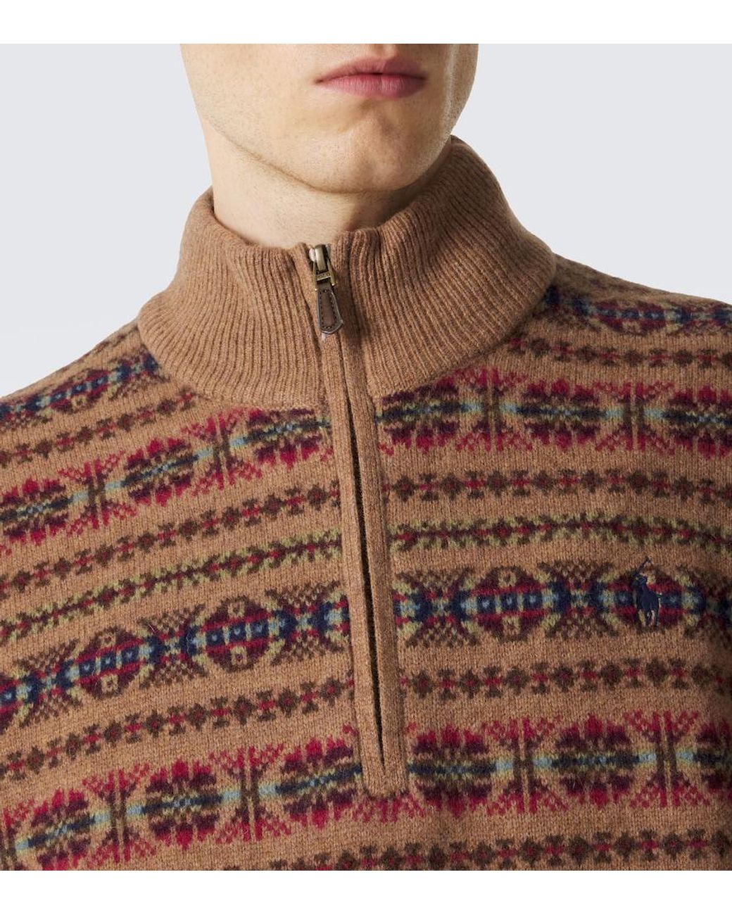 Polo Ralph Lauren Brown Fair Isle Wool Half-Zip Sweater for men