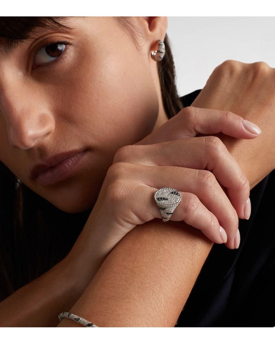 Yvonne Léon White Pinky Ring Zebre Aus 18Kt Weissgold (750/1000) Mit Diamanten