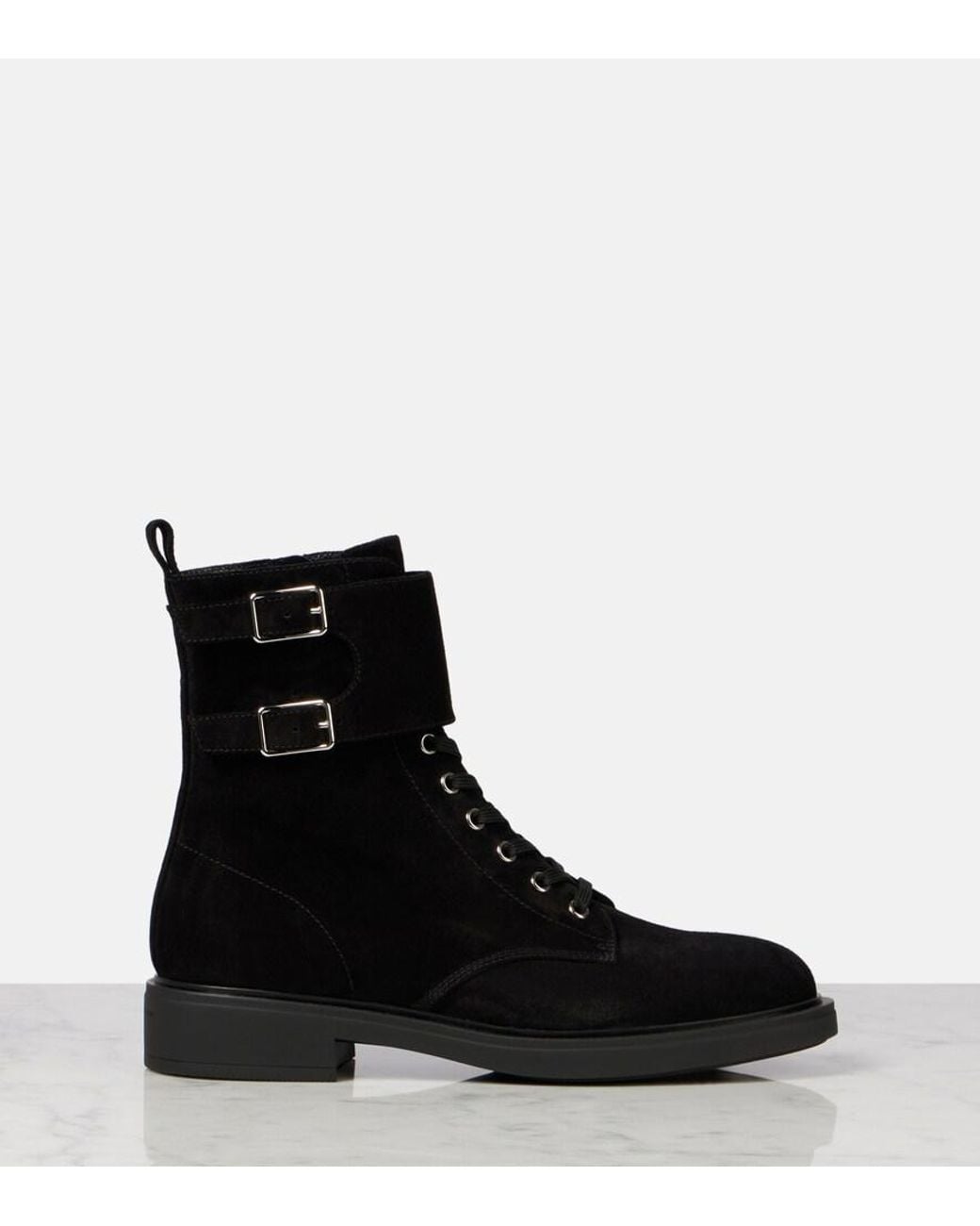 Gianvito Rossi Black Ripley Suede Combat Boots