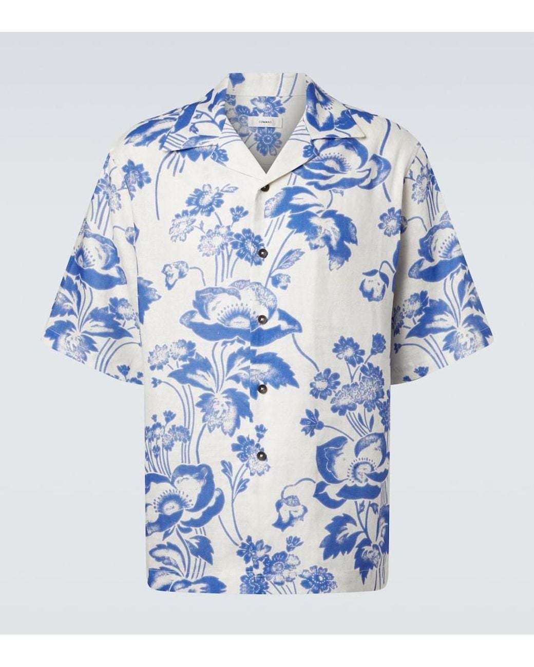Commas Blue Floral Linen Bowling Shirt for men