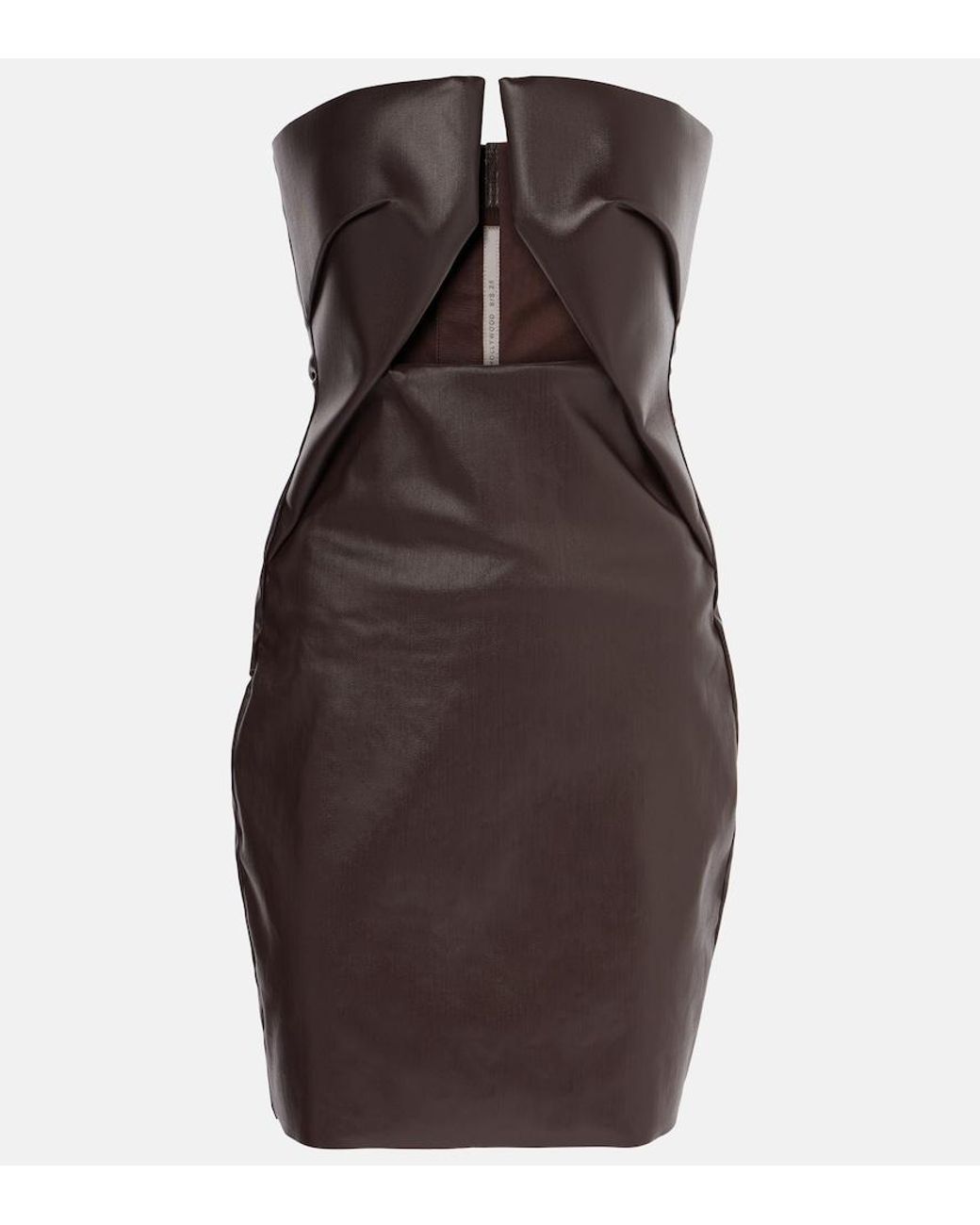 Rick Owens Brown Prong Cutout Coated Denim Bustier Dress