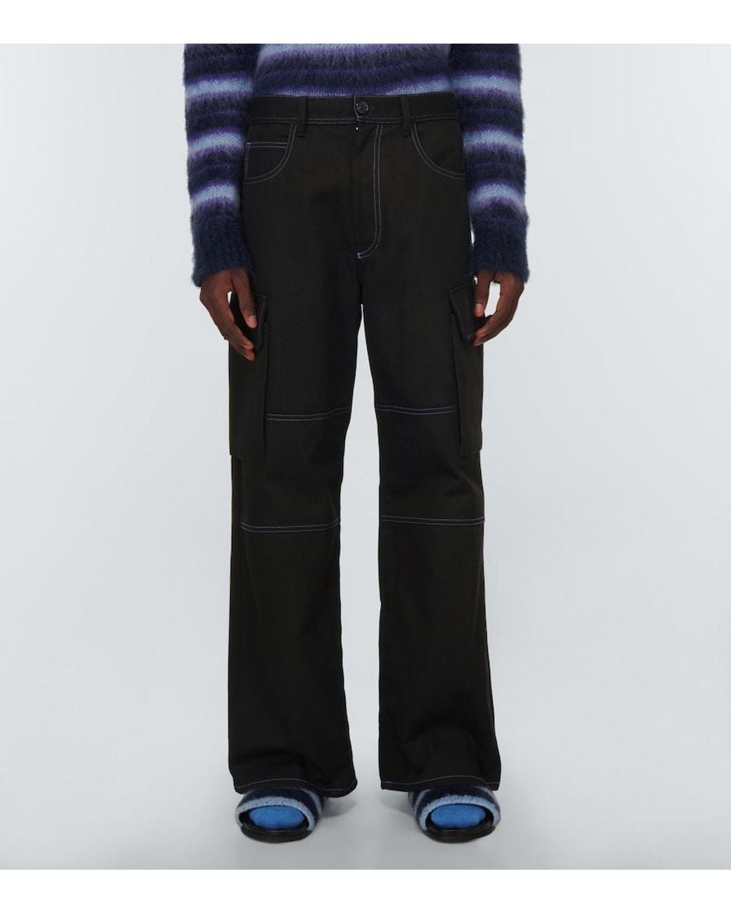 Marni Black Wide-Leg Cotton Gabardine Cargo Pants for men