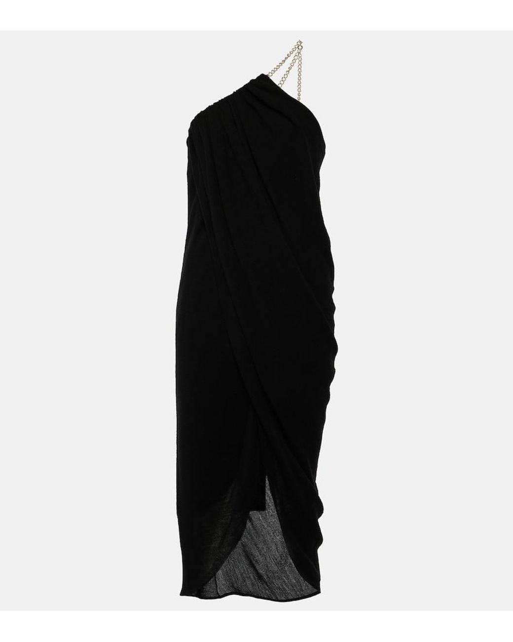 Chloé Black One-Shoulder Virgin Wool Midi Dress
