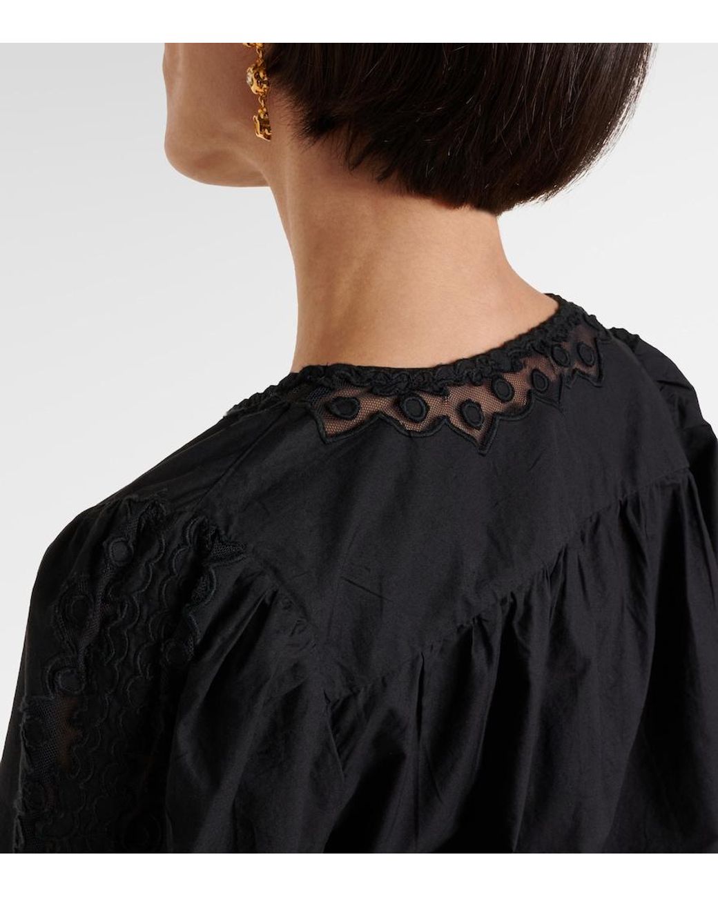 Ulla Johnson Black Kady Lace-Trimmed Cotton Blouse