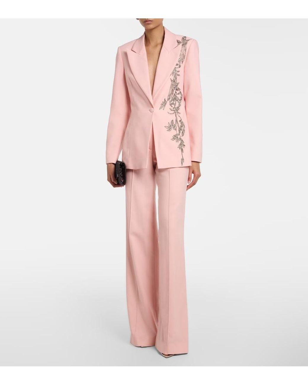 Costarellos Pink Lesia Embellished Wool-Blend Blazer
