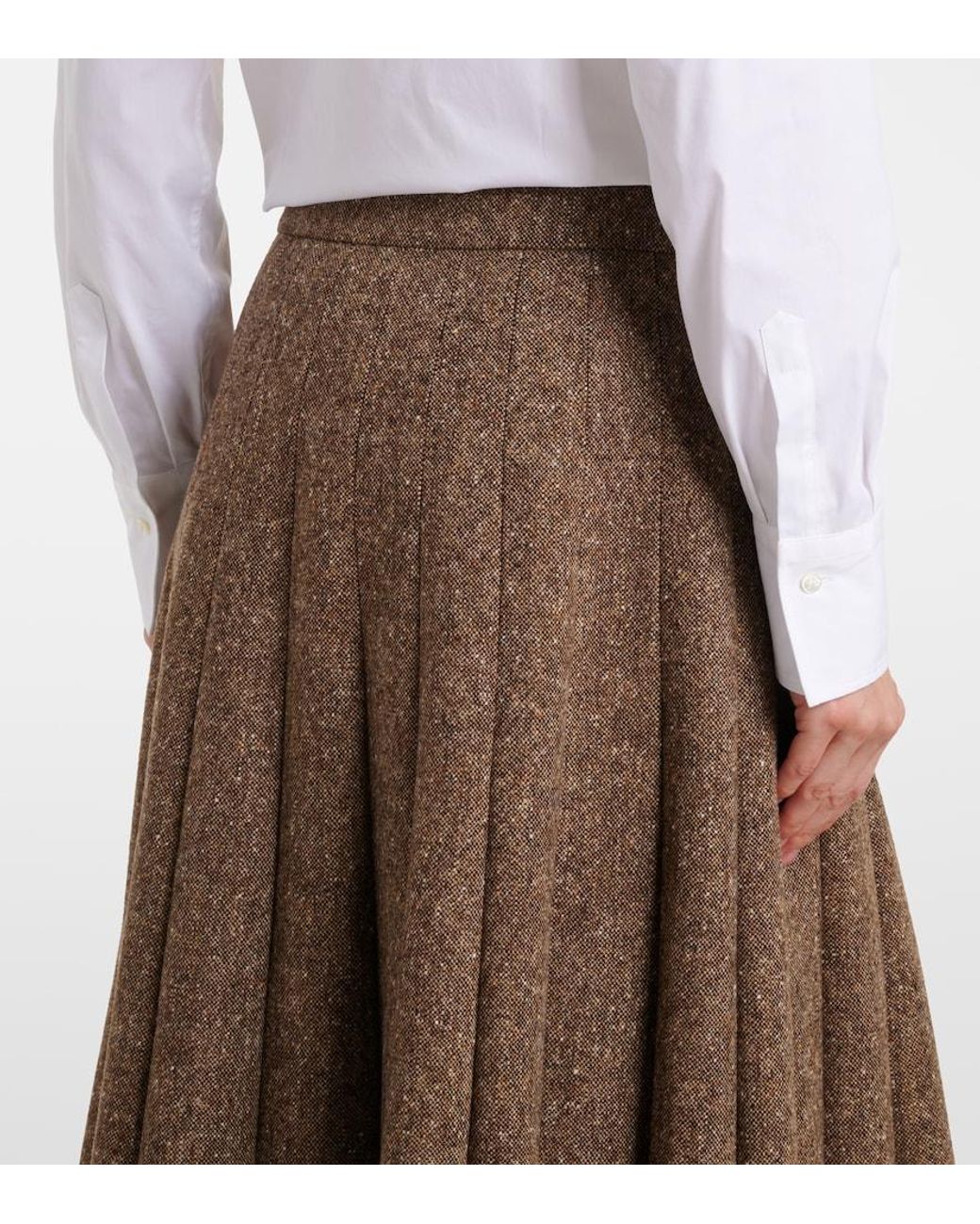 Brunello Cucinelli Brown Pleated Wool-Blend Tweed Midi Skirt