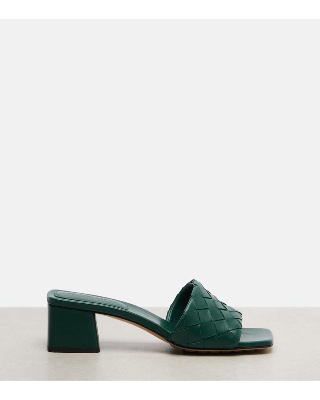 Bottega Veneta Green Parco Intrecciato Leather Mules