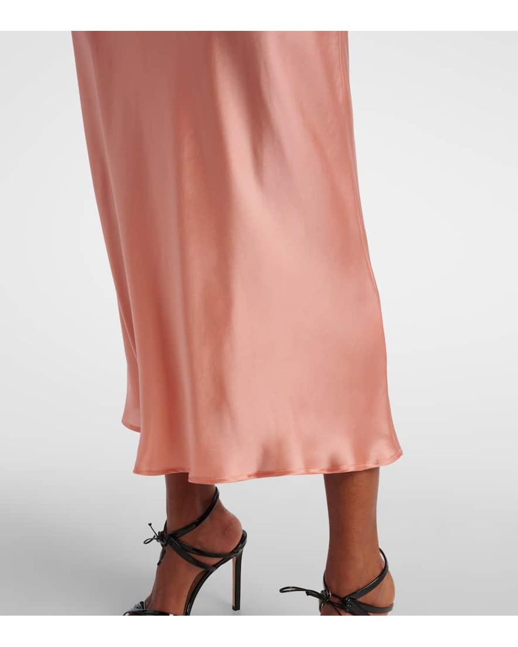 Rixo Pink Ardith Silk Satin Midi Skirt