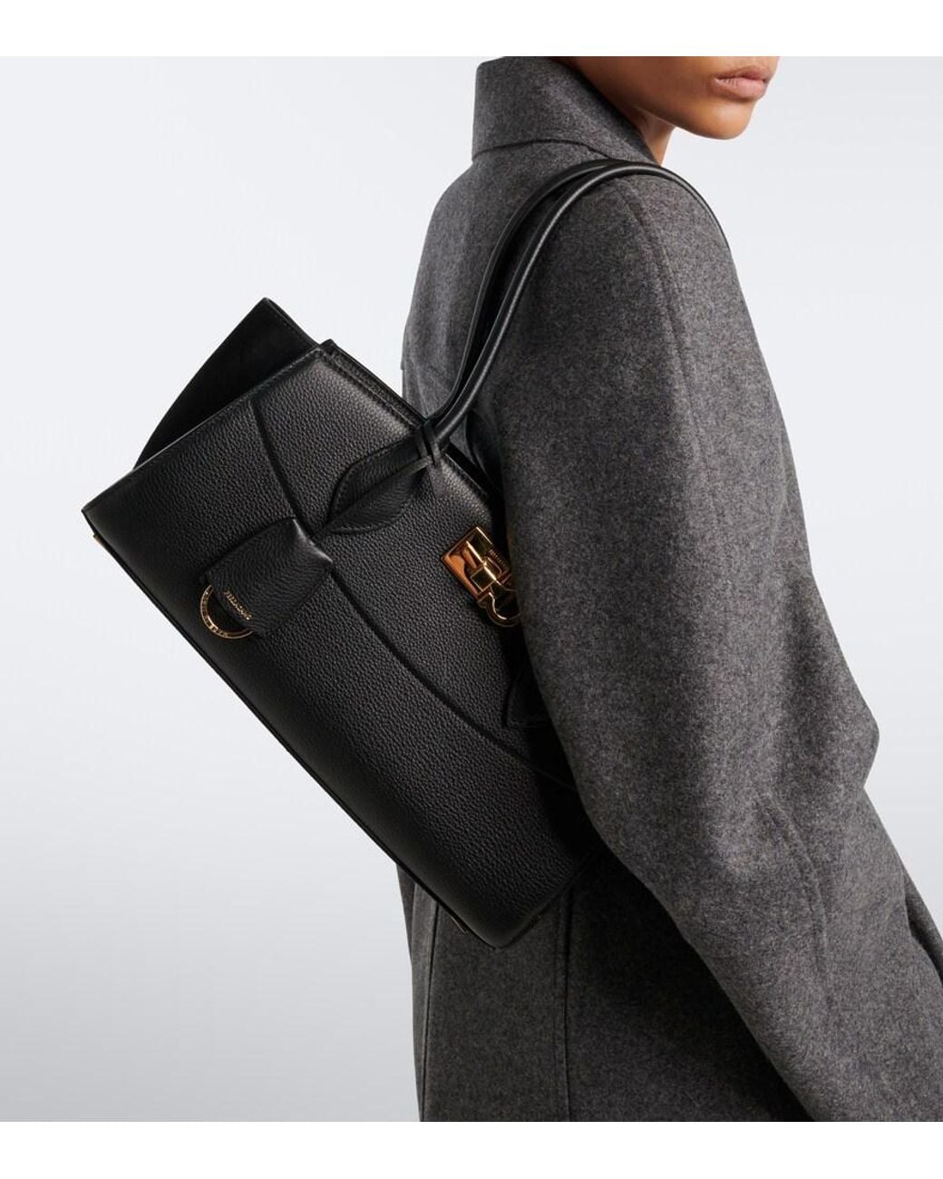 Ferragamo Black Studio East-West Small Leather Shoulder Bag