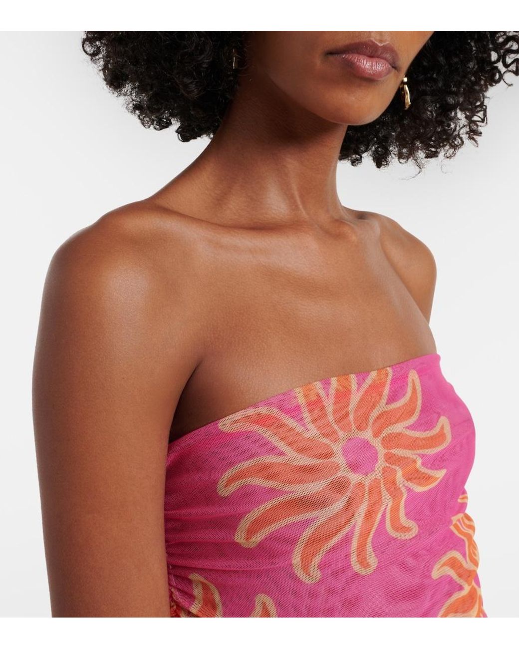Cala De La Cruz Pink Daphne Printed Mesh Midi Dress