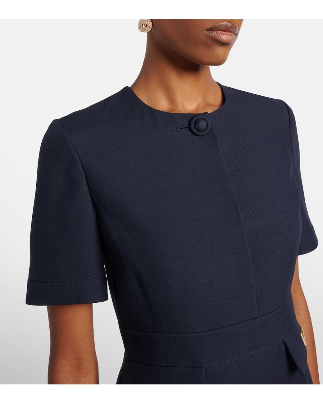 Valentino Garavani Blue Crepe Couture Vgold Midi Dress