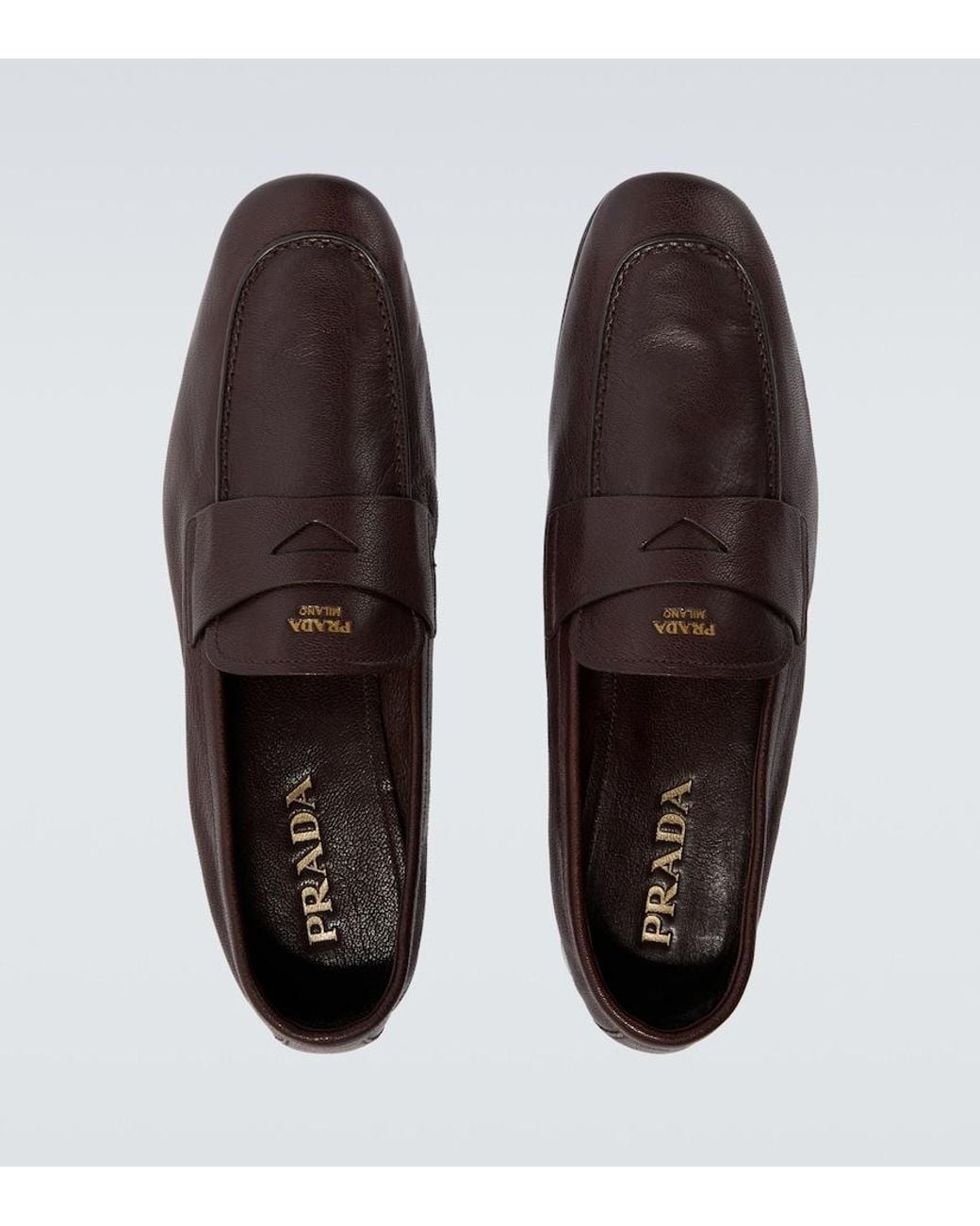 Prada Brown Logo Leather Penny Loafers for men