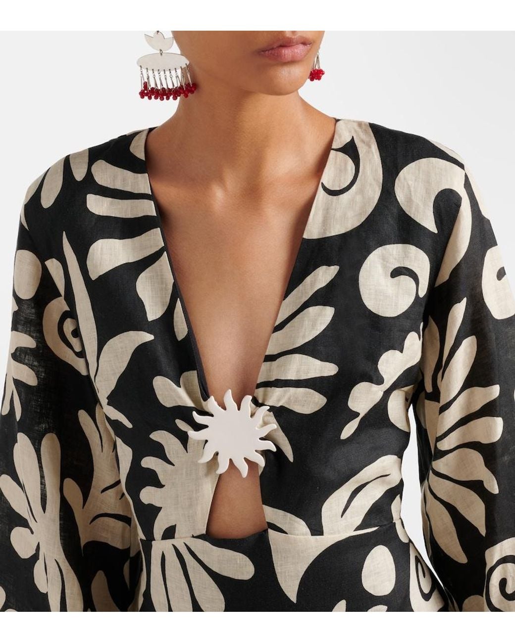 Cala De La Cruz Black Vera Printed Linen Minidress