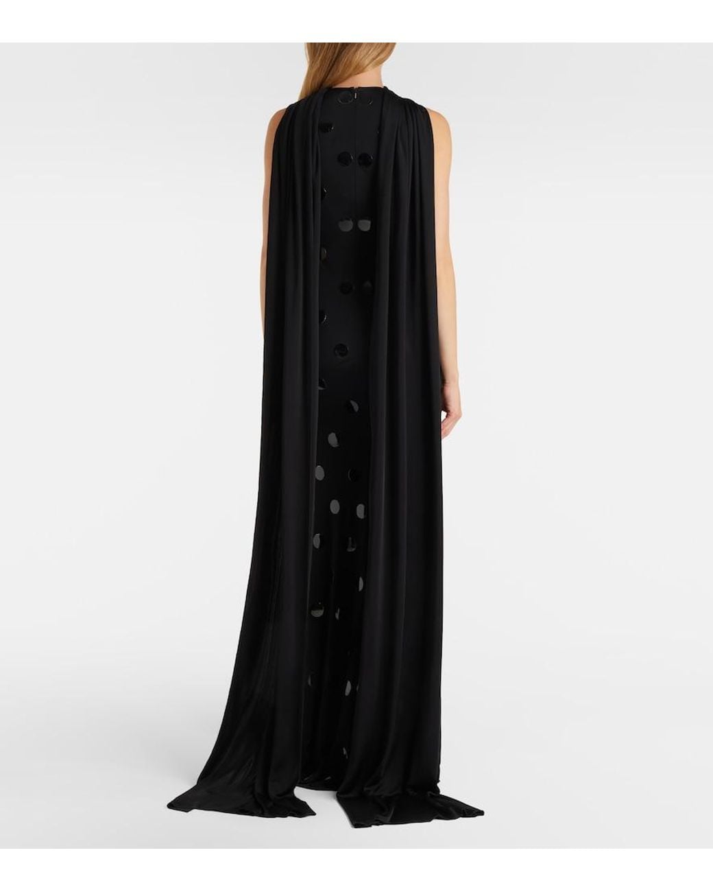 David Koma Black Embellished Scarf-Detail Jersey Gown