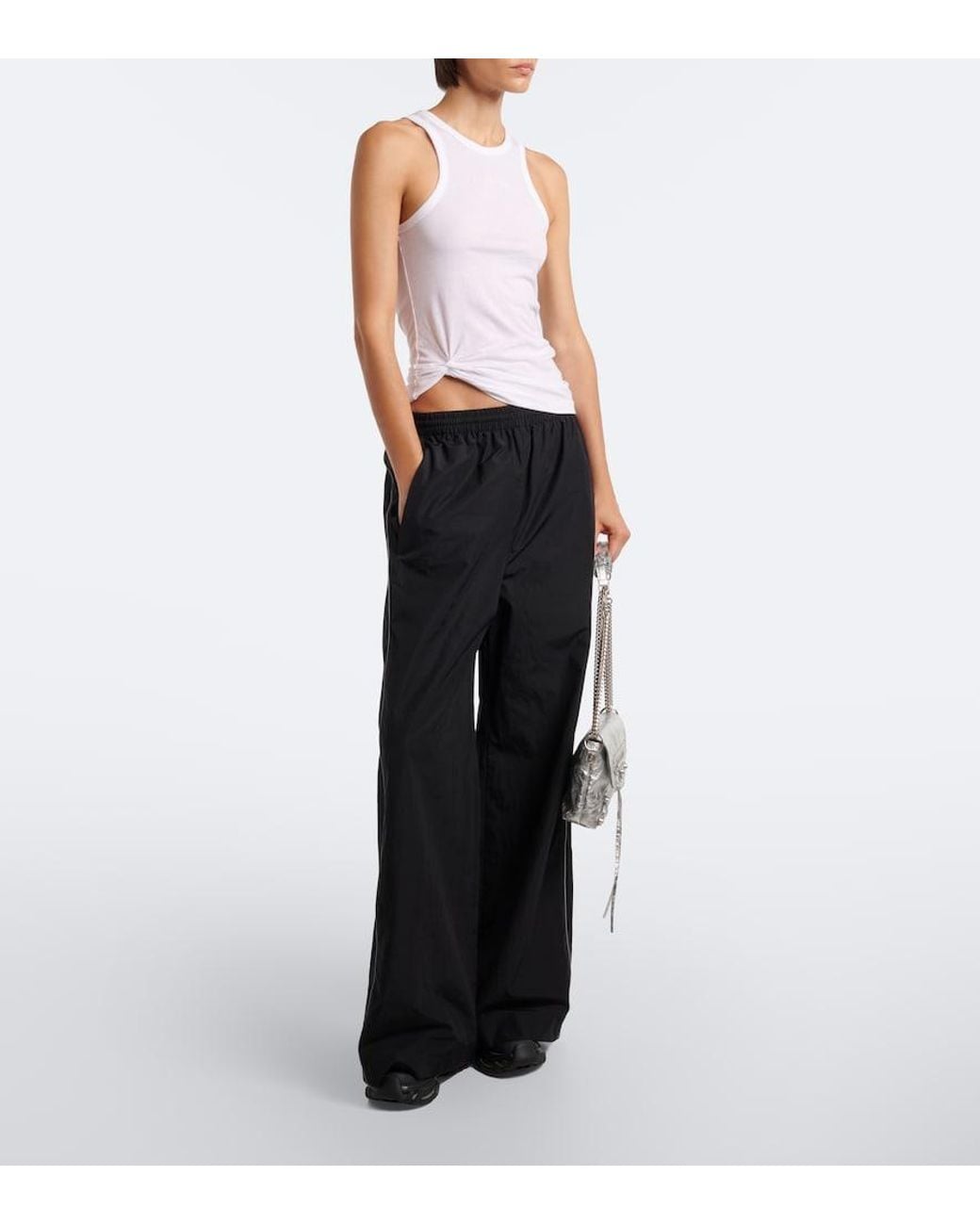 Balenciaga White Logo Gathered Cotton Jersey Tank Top