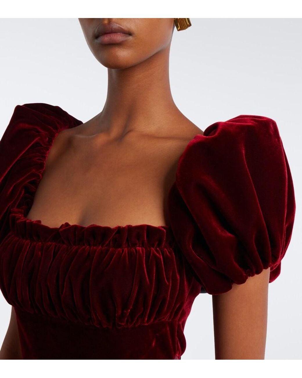 Rodarte Red Silk Satin And Velvet Midi Dress