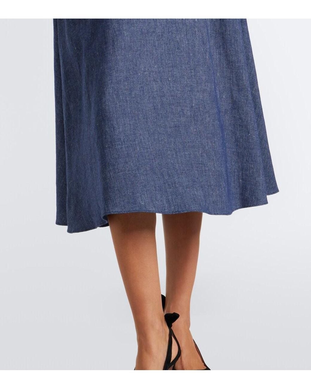 Carolina Herrera Blue Linen, Wool, And Silk-Blend Midi Skirt