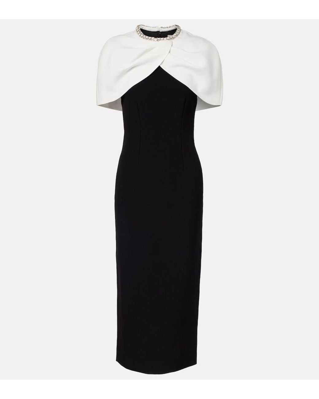 Roland Mouret Black Embellished Shawl-Overlay Midi Dress