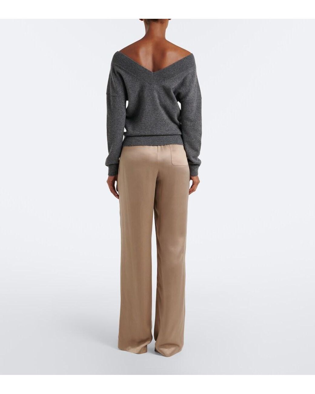 Tom Ford Natural Pleated Silk Wide-Leg Pants