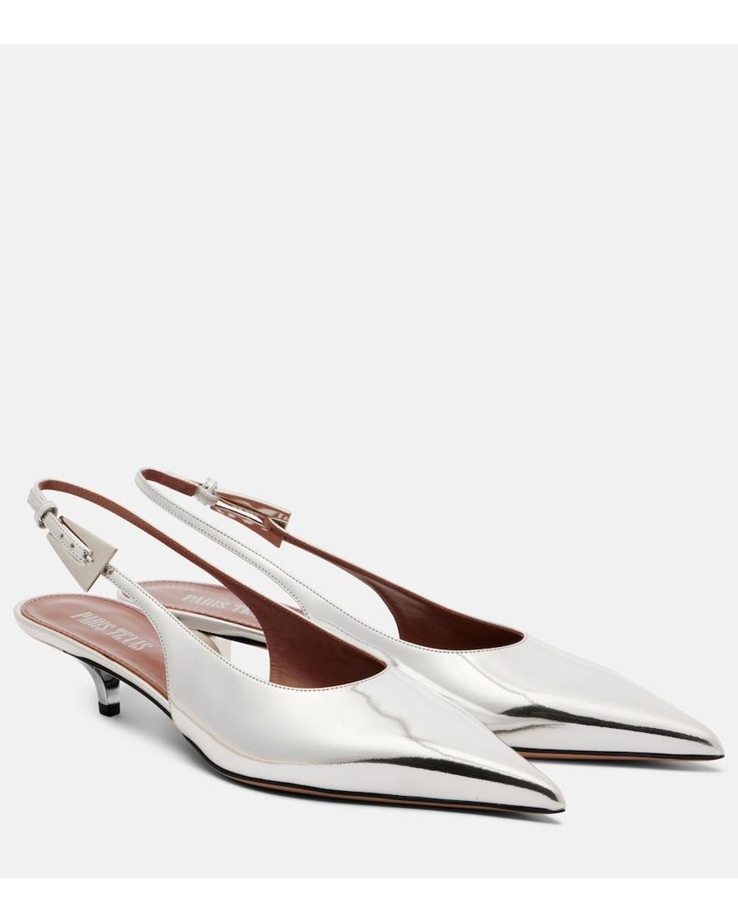 Paris Texas White Jessica Mirrored Leather Slingback Pumps