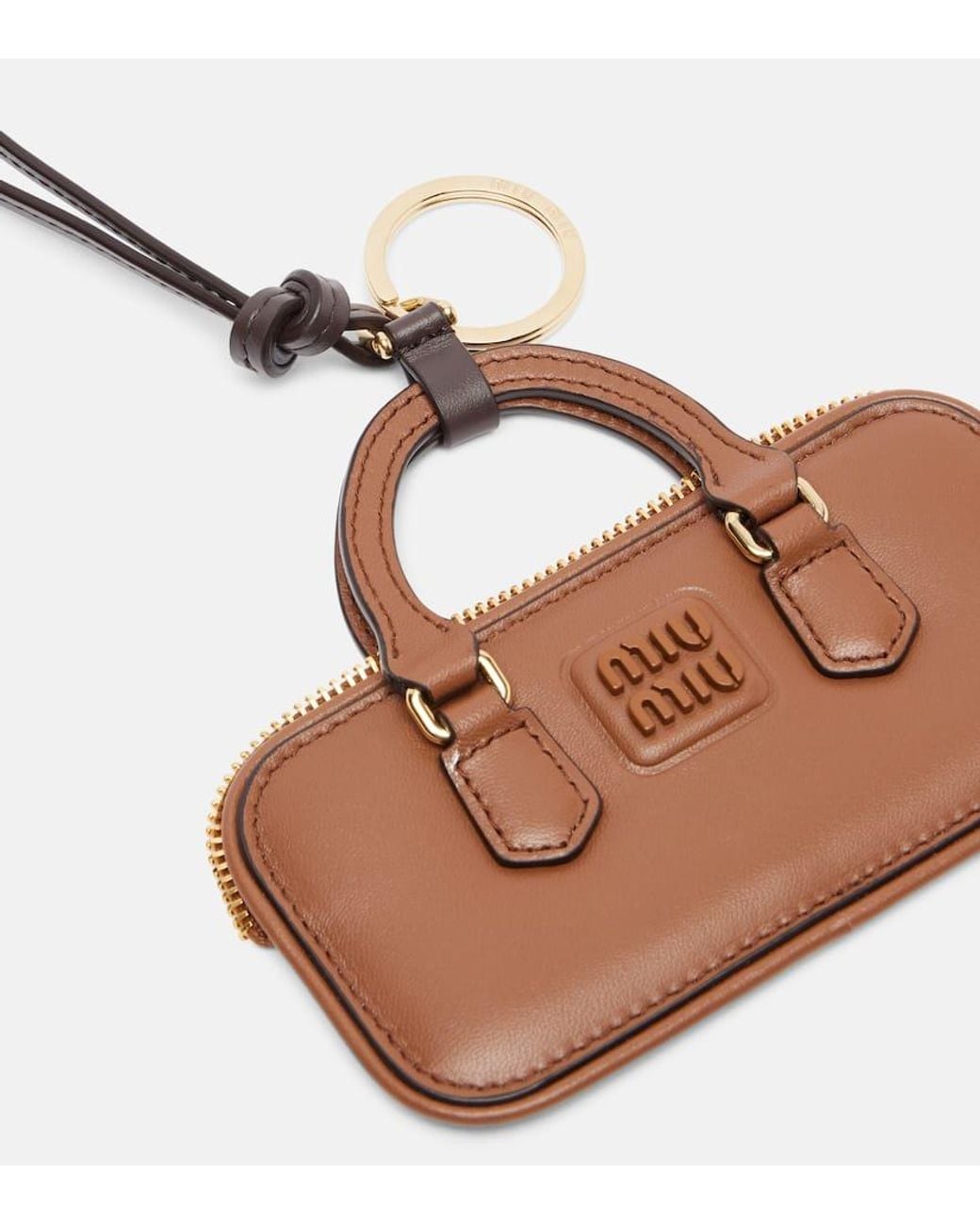 Miu Miu Arcadie Leather Bag Charm in Brown | Lyst UK