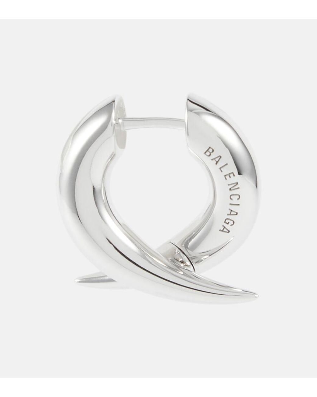 Balenciaga Force Horn Xs Sterling Hoop Earrings in White | Lyst