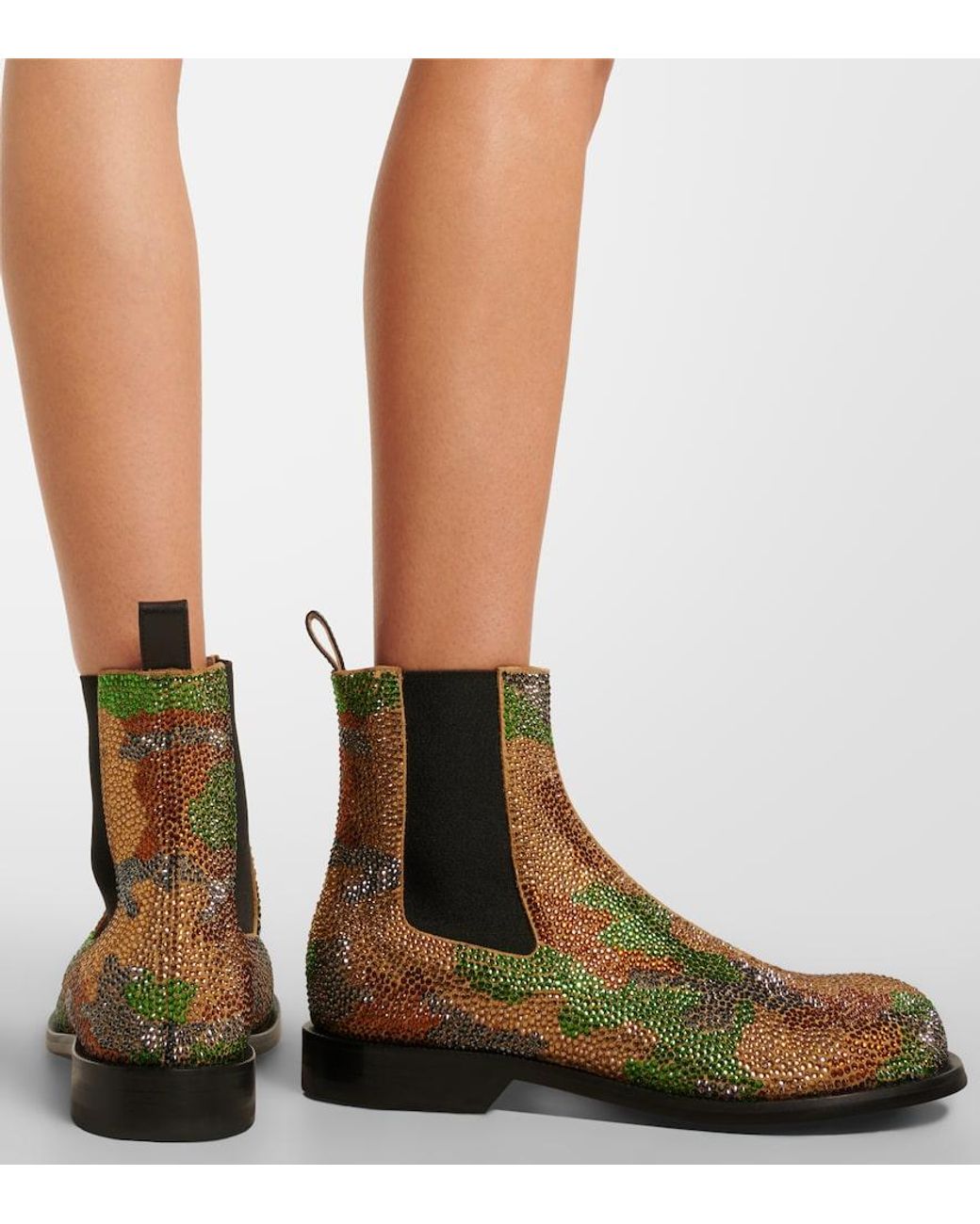 J.W. Anderson Green Camouflage Embellished Suede Chelsea Boots