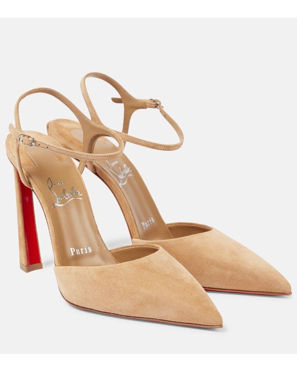 Christian Louboutin Metallic Suede Ankle-Strap Pointed Pumps