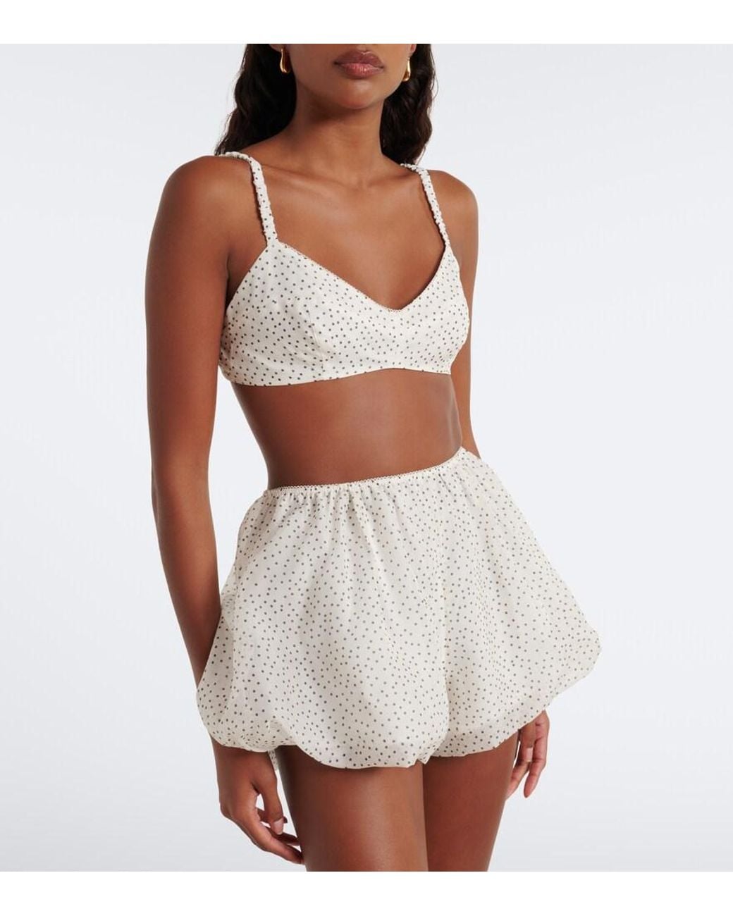 Sir White Polka-Dot Silk Organza Shorts