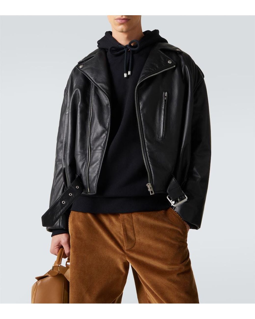 Loewe Black Balloon Leather Biker Jacket for men
