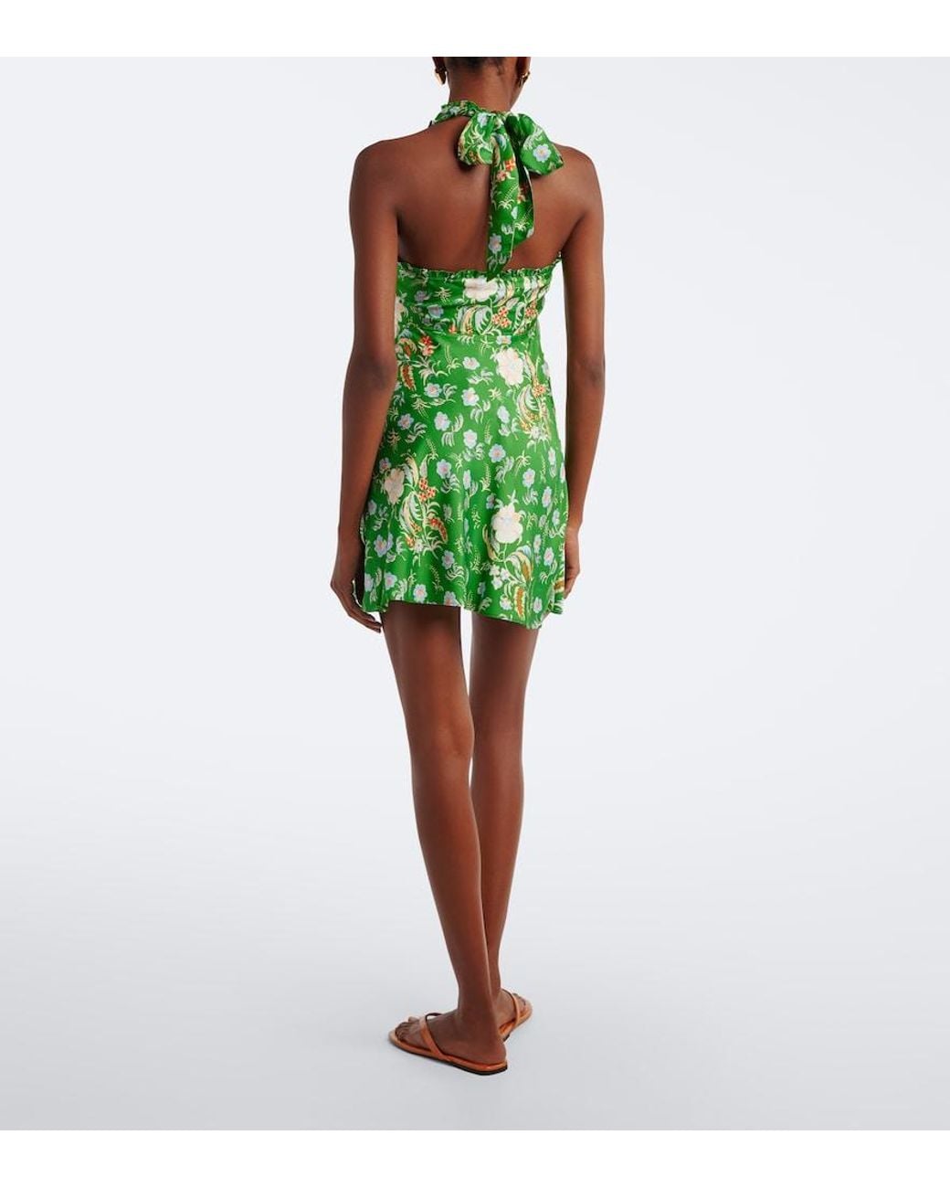 Doen Green Mazarin Floral-Applique Silk-Blend Minidress