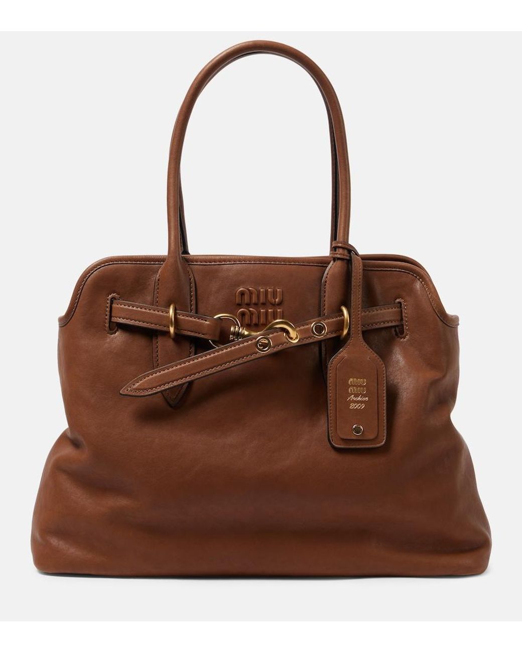 Miu Miu Brown Aventure Medium Leather Tote Bag