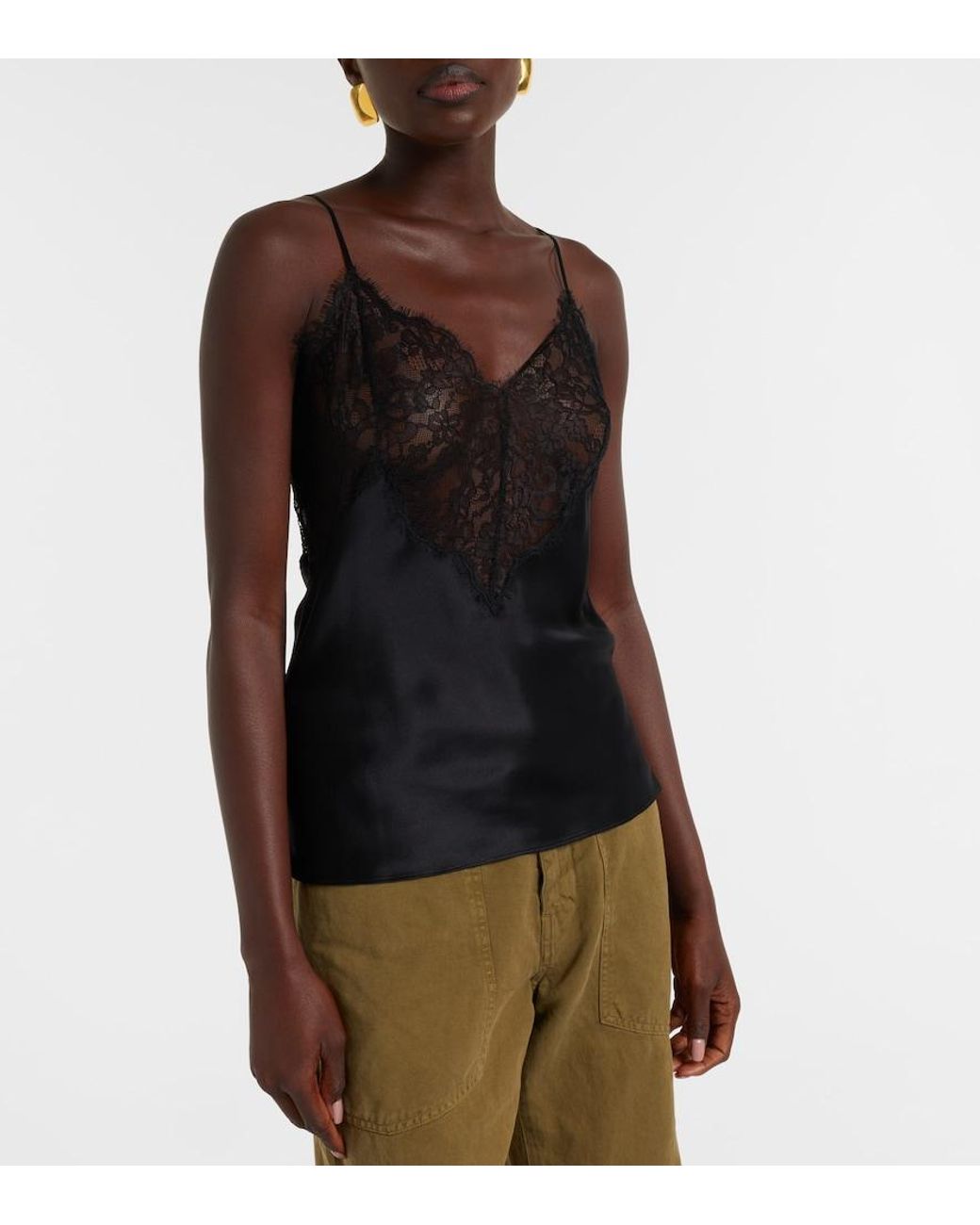 Nili Lotan Black Mabelle Lace-Trimmed Silk Satin Camisole