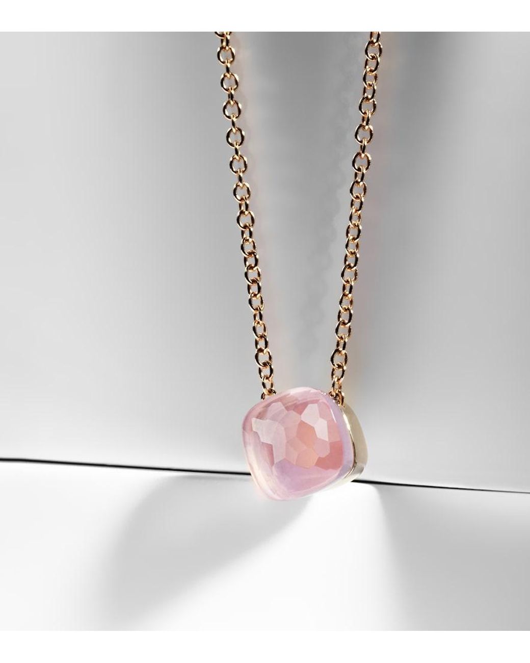 Pomellato White Nudo 18kt Gold Necklace With Rose Quartz