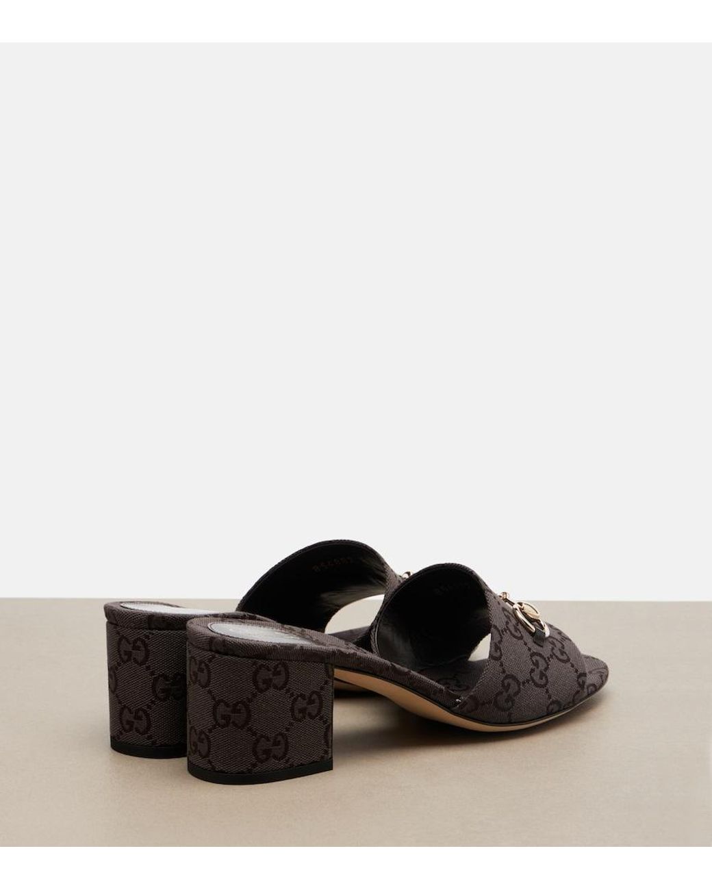 Gucci Black Horsebit Gg Canvas Mules
