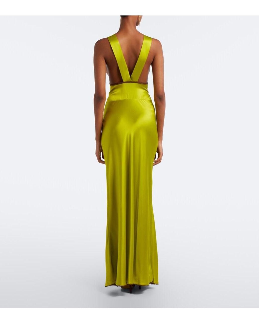Sir Yellow Aries Cut-Out Lace-Trimmed Silk Slip Dress