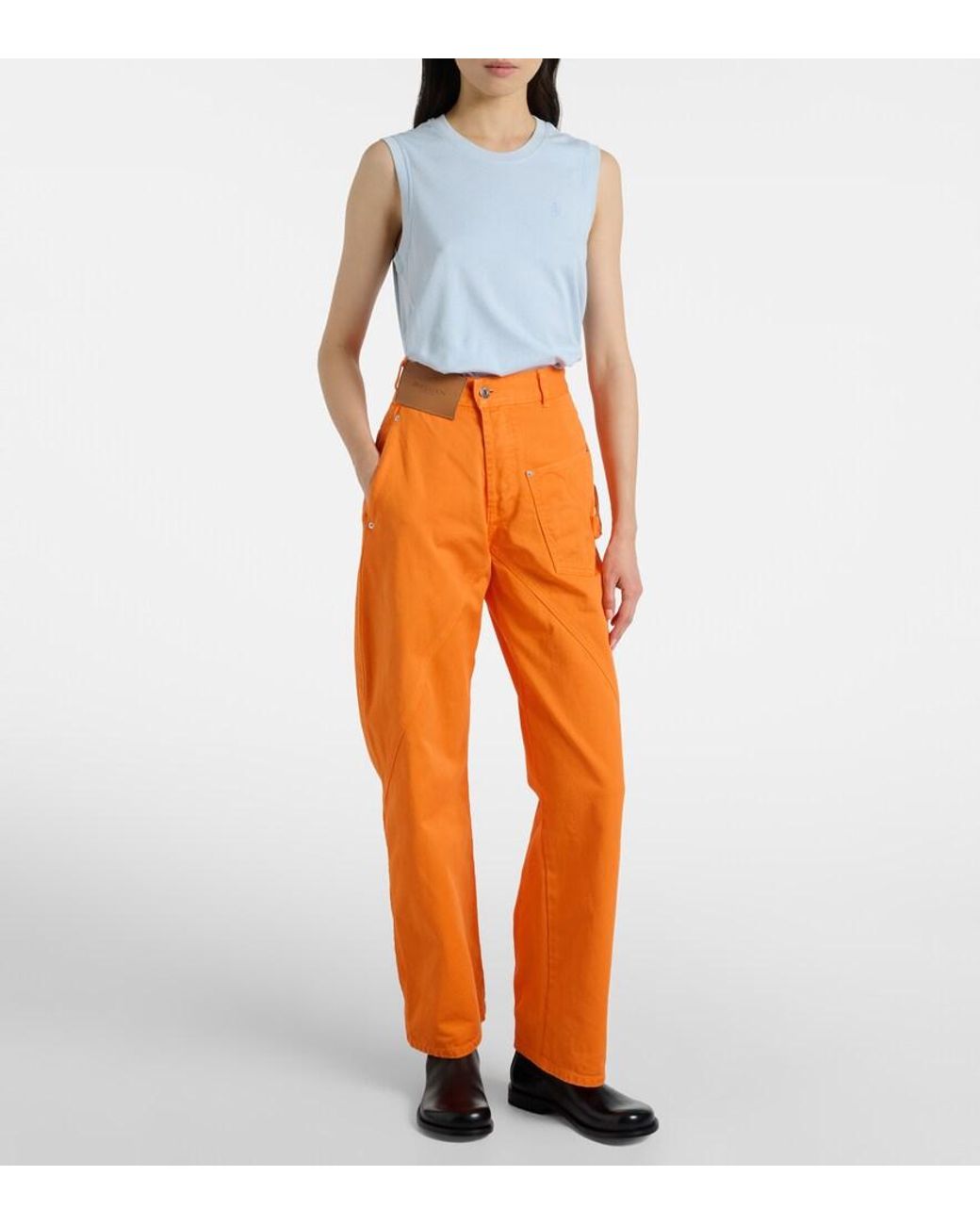 J.W. Anderson Orange Embroidered High-Rise Straight Jeans