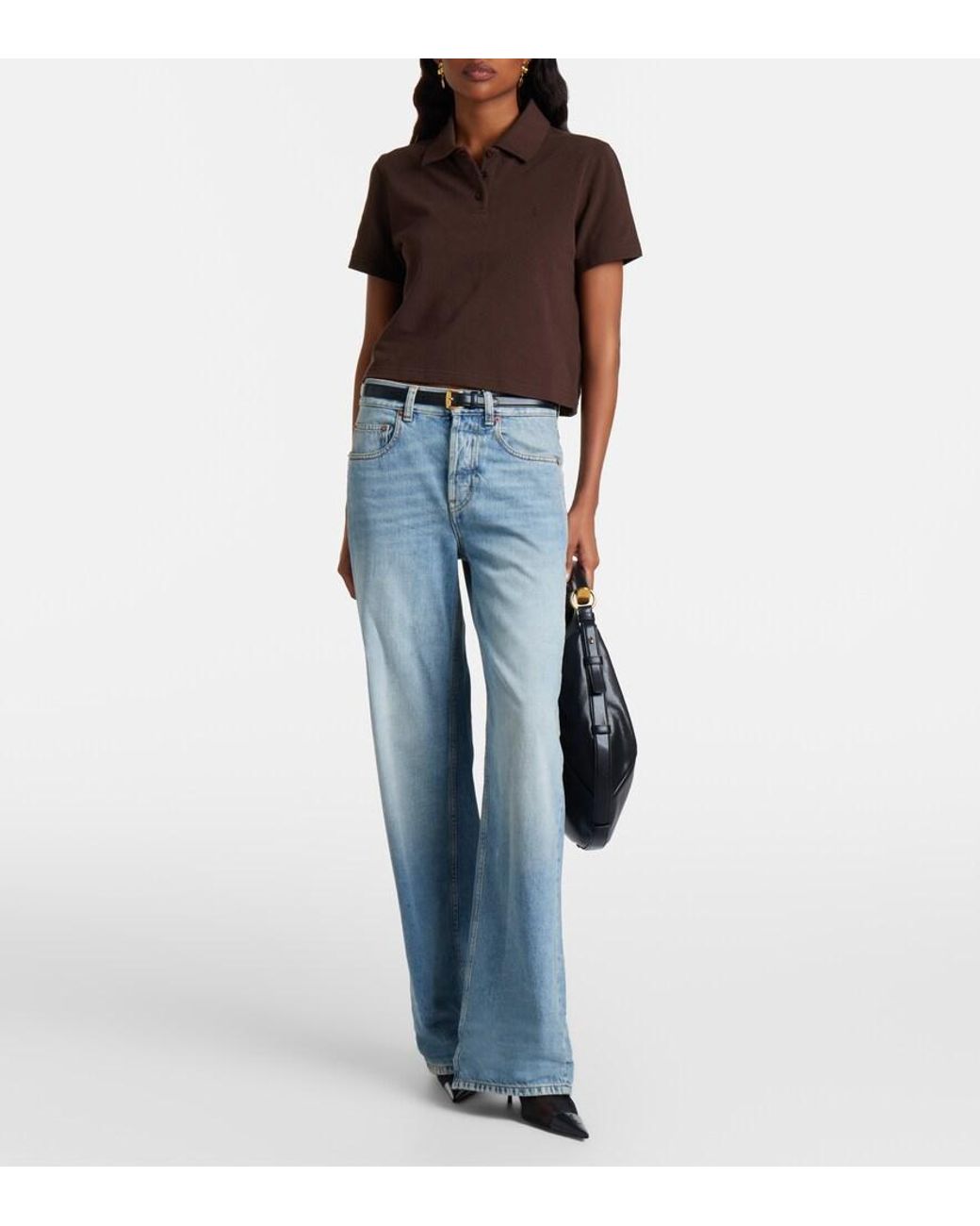 Saint Laurent Brown Cassandre Cotton Pique Polo Shirt