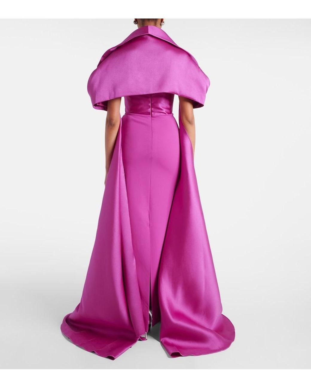 Solace London Purple Vera Caped Satin Gown