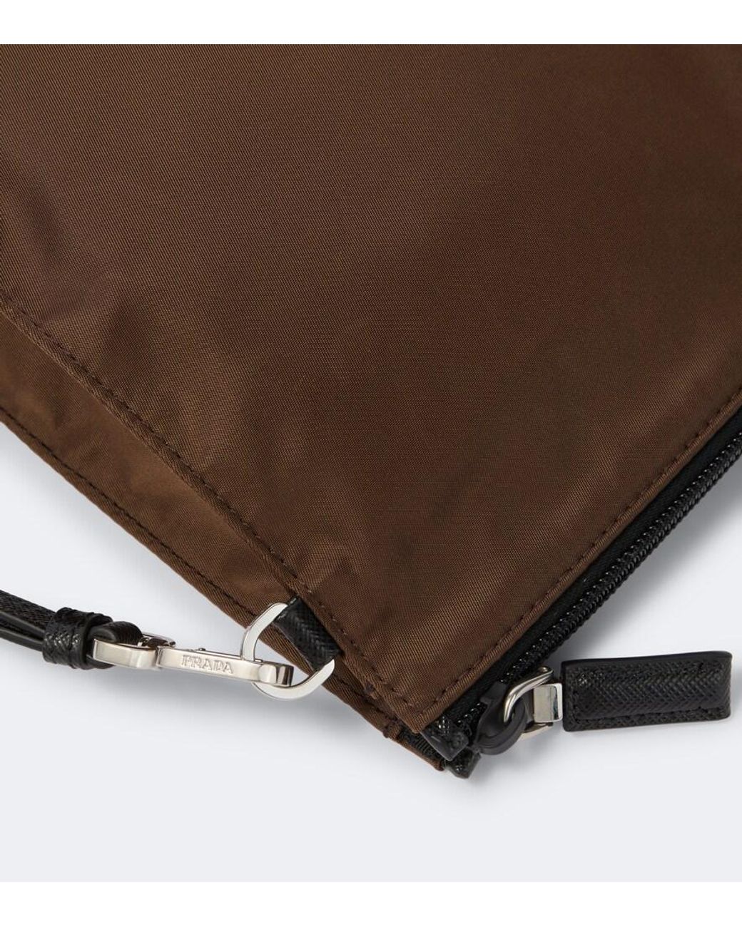 Prada Brown Re-Nylon Leather-Trimmed Pouch for men