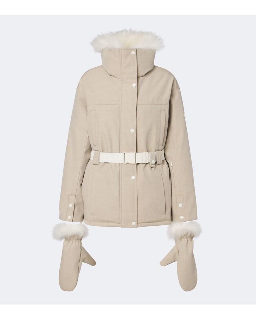 Yves Salomon Natural Belted Shearling-Trimmed Ski Jacket