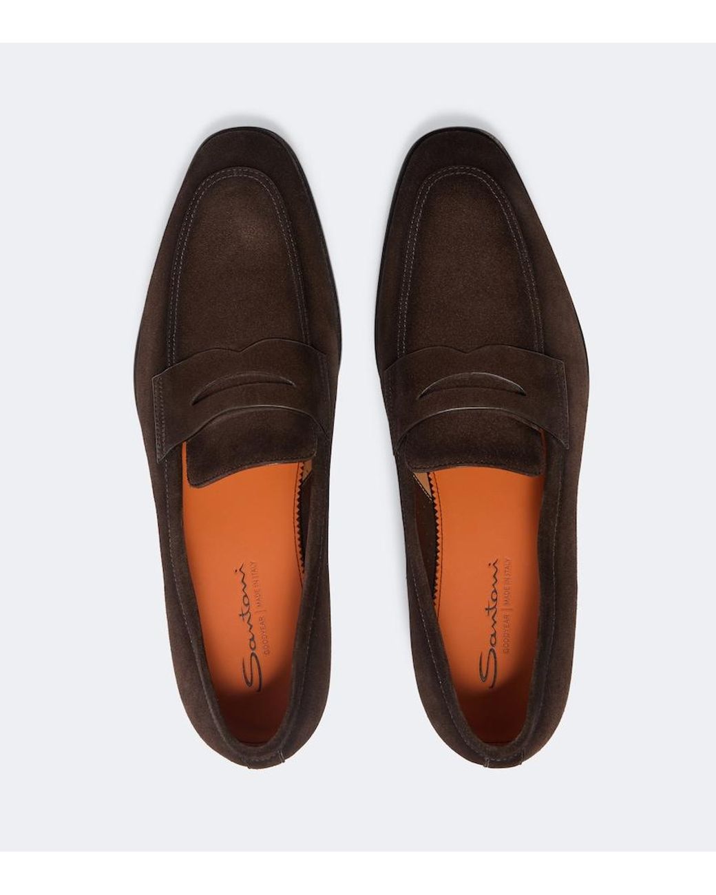 Santoni Brown Gregor Suede Penny Loafers for men