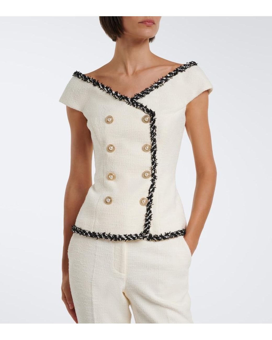 Rebecca Vallance Natural Jacquie Tweed Top