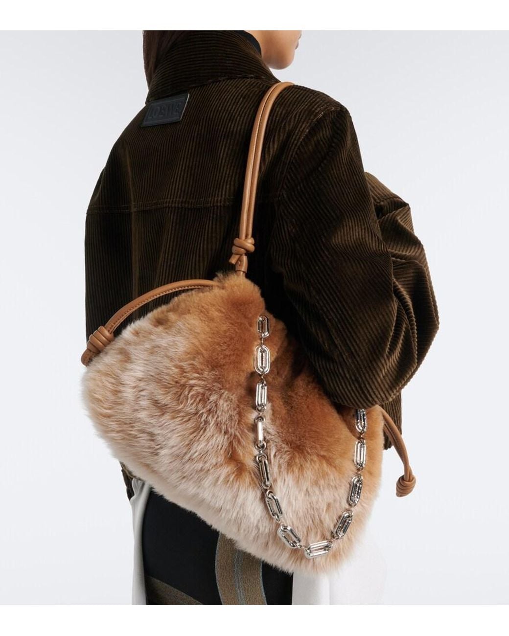 Loewe Brown Flamenco Medium Shearling Pouch