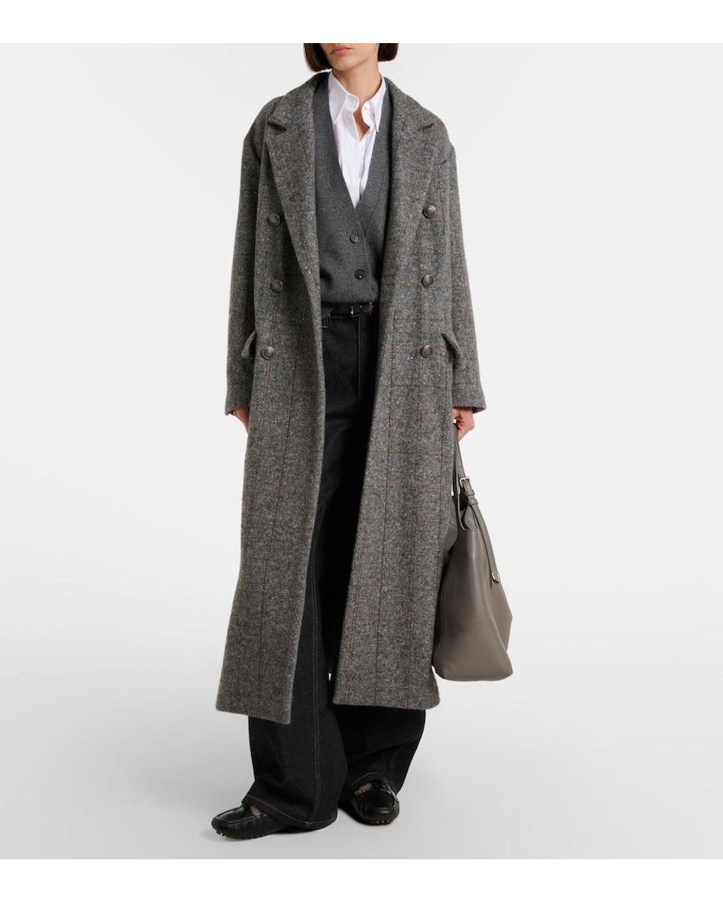 Brunello Cucinelli Gray Double-Breasted Alpaca-Blend Coat