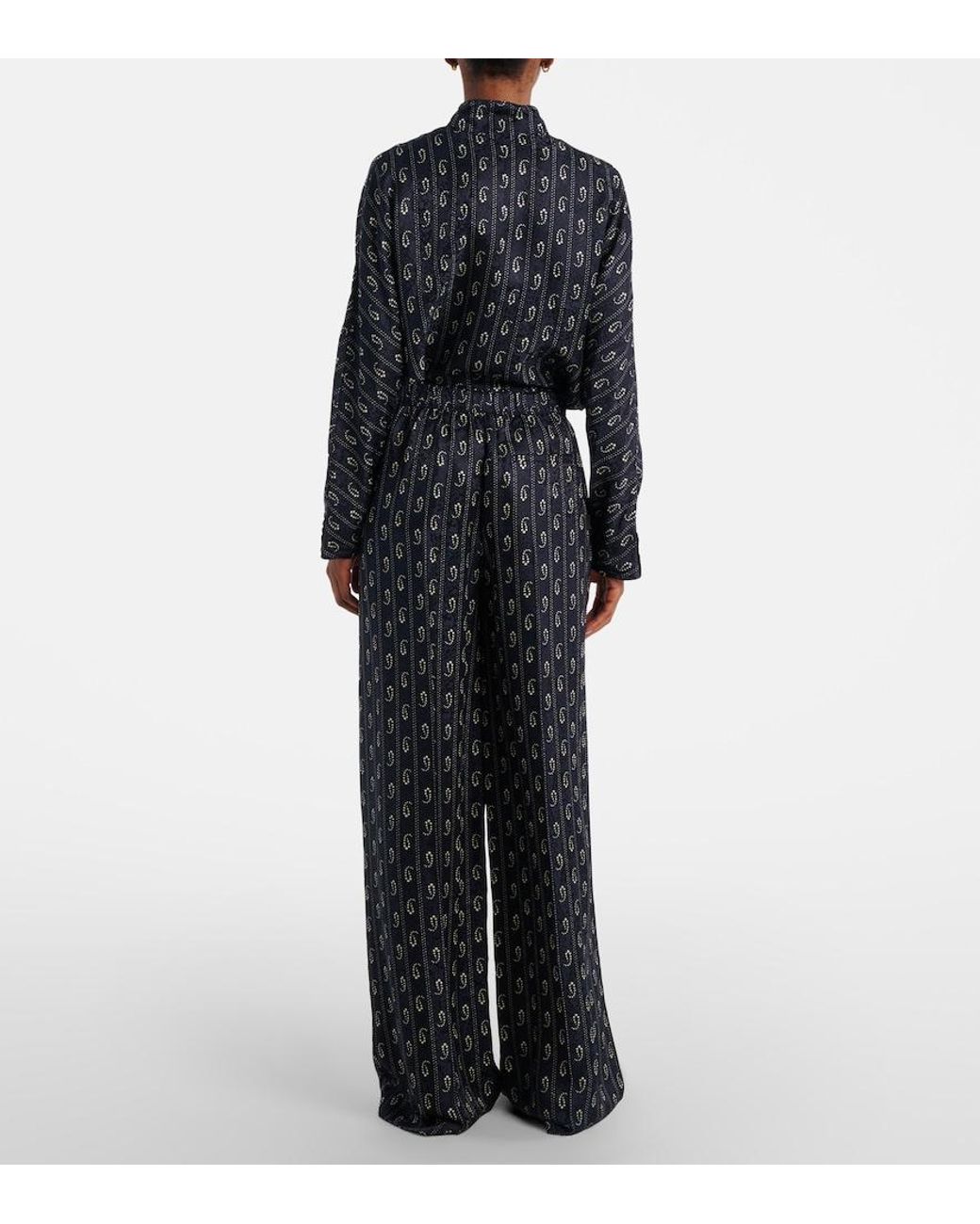 Tory Burch Blue Paisley Jacquard Wide-Leg Pants